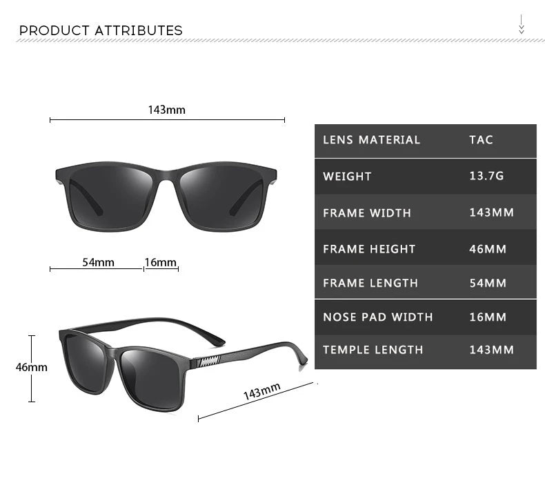 Lunettes de soleil polarisées classiques de marque pour hommes et femmes - Monture carrée, mode pour la conduite, protection UV400 ACOM Electronics