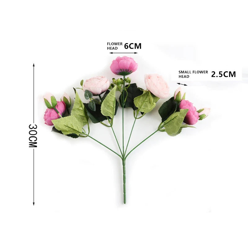 1 Bundle Silk Peony Bouquet Home Decoration Accessories Wedding Party Scrapbook Fake Plants Diy Pompons Artificial Roses Flowers ACOM Electronics