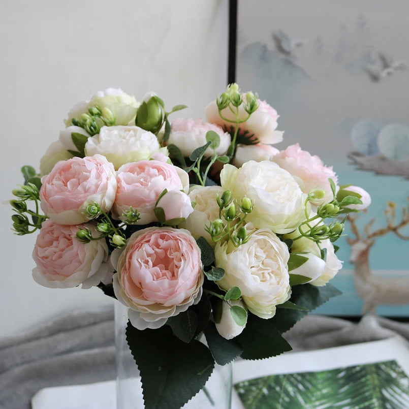 1 Bundle Silk Peony Bouquet Home Decoration Accessories Wedding Party Scrapbook Fake Plants Diy Pompons Artificial Roses Flowers ACOM Electronics