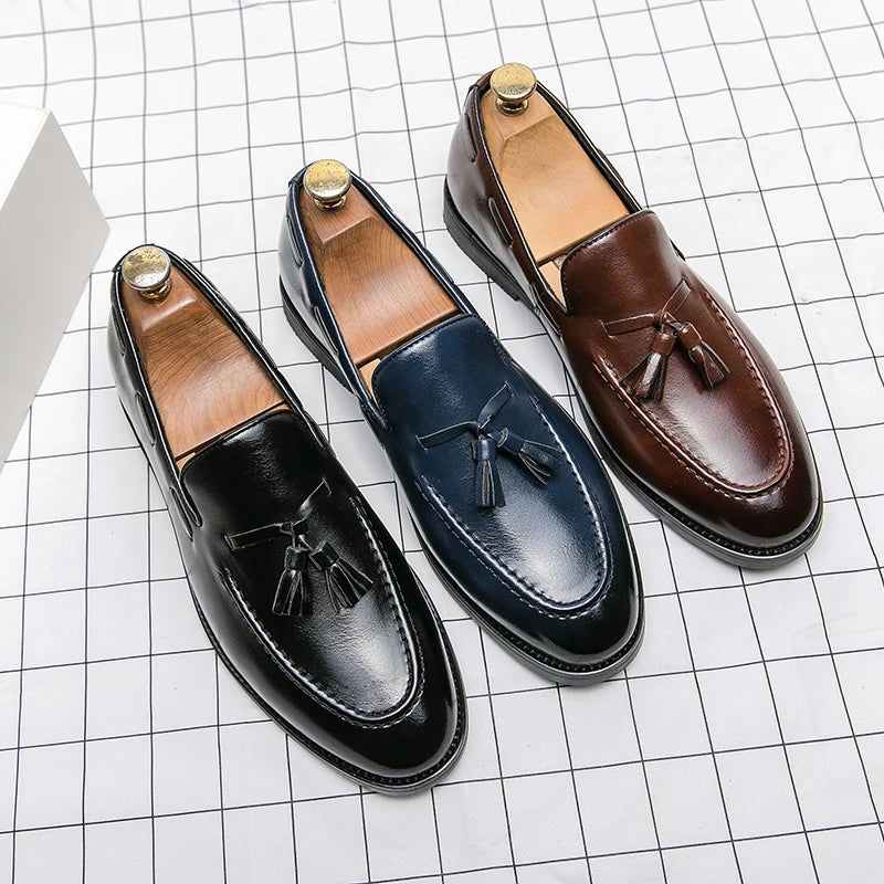 Men's Dress Platform Shoes Gentleman Loafers Men Fashion Tassel Wedding Shoes Black Formal Business Luxury Slip-on Leather Shoes ACOM Electronics