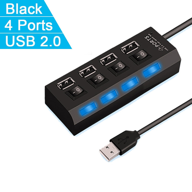 High Speed 4/7 Ports USB HUB 2.0 Adapter Expander Multi USB Splitter Multiple Extender with LED Lamp Switch for PC Laptop ACOM Electronics