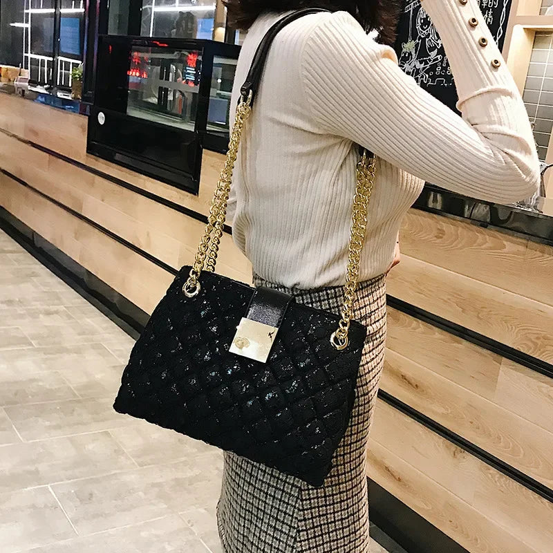 Lace Women's handbag Diamond pattern chain Shoulder bag for Women's Totes  pu leather Ladies crossbody bags bolsa feminina black ACOM Electronics