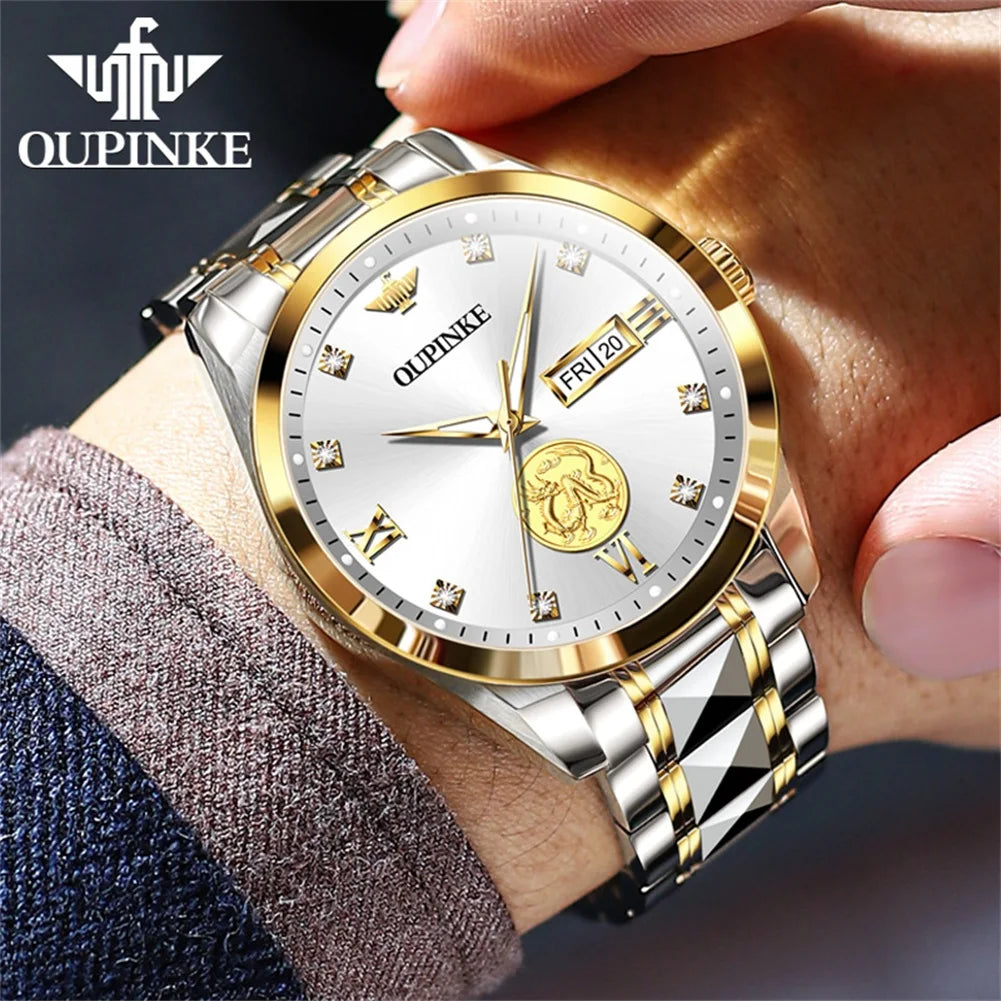 Swiss Certification OUPINKE Automatic Watch for Men Real Gold Real Diamond Sapphire Mirror Tungsten Steel Top Brand Wristwatch ACOM Electronics