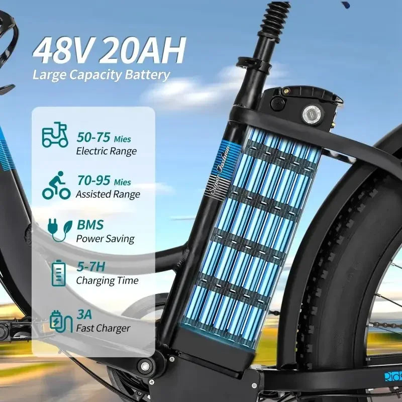 Ridstar MN26 Electric Bicycle 1500W Motor 48V 20AH Removable Lithium Battery Electric Bike 26 Inch Fat Tire All-Terrain E Bike ACOM Electronics
