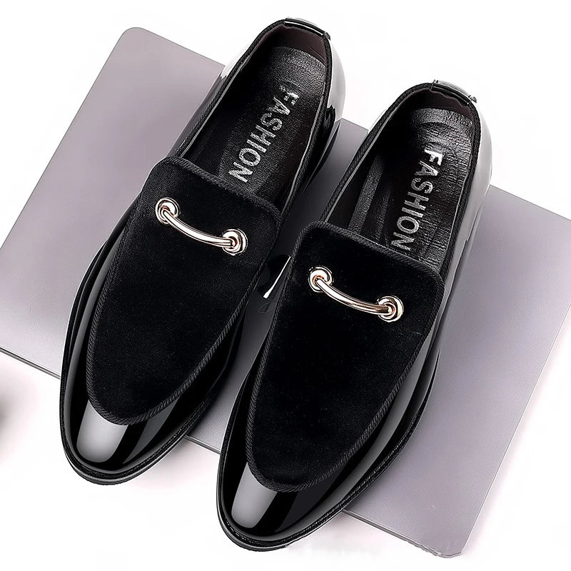 Men Shoes for Party Black Patent Shoe for Men Elegant Italian Shoes Men Slip on Loafers Male Plus Size Point Toe Velvet Shoes ACOM Electronics