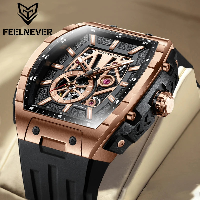 LIGE FeelNever Automatic Mechanical Man Watch Fashion Luxury Business Sapphire Fluororubber Strap Waterproof Clocks Reloj Hombre ACOM Electronics