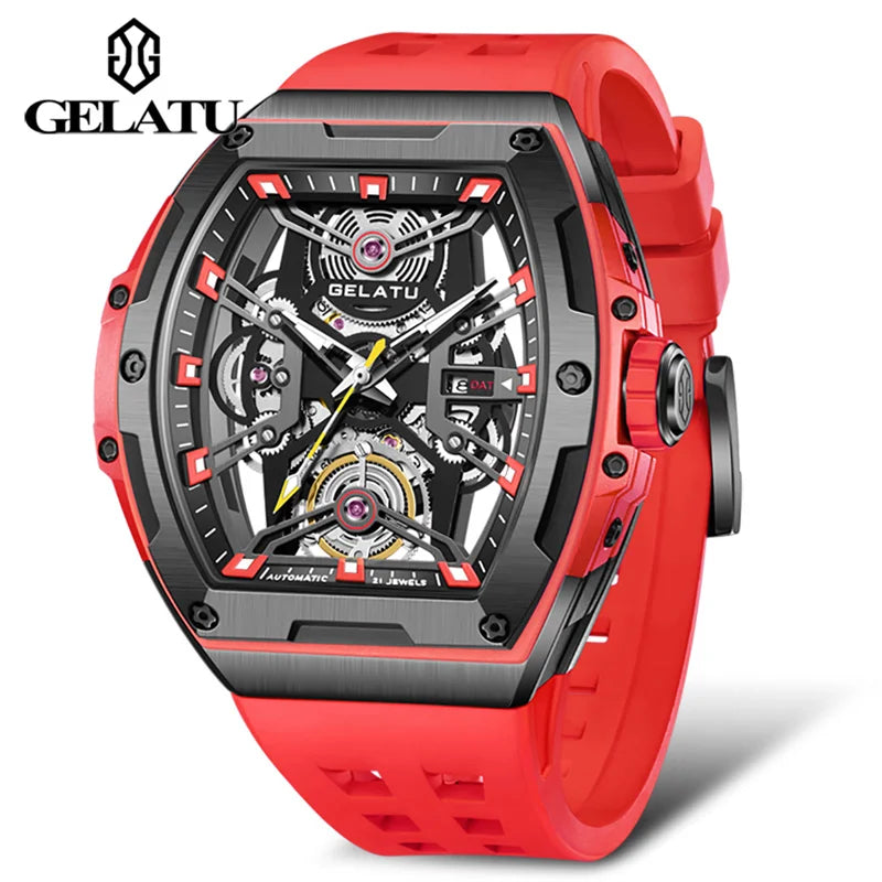 GELATU Men's Watch Tonneau Case Sapphire Glass Waterproof Automatic Mechanical Watch For Sporty Elegant Men Reloj Hombre ACOM Electronics