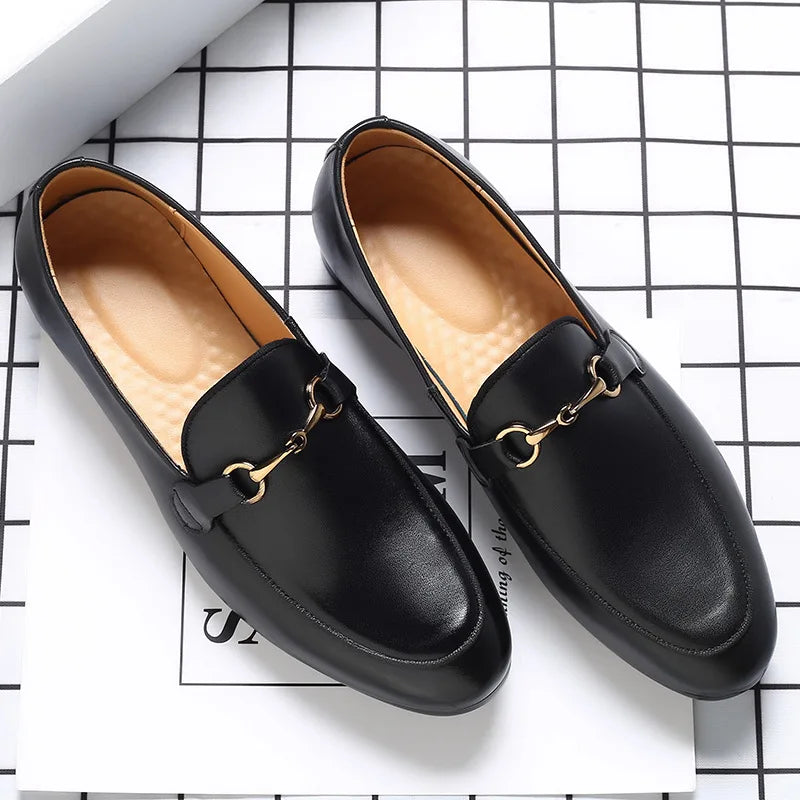 Men's Casual Shoes Genuine Leather Mens Classic Retro Buckle Loafers Moccasins Men Comfortable Outdoor Driving Flats ACOM Electronics