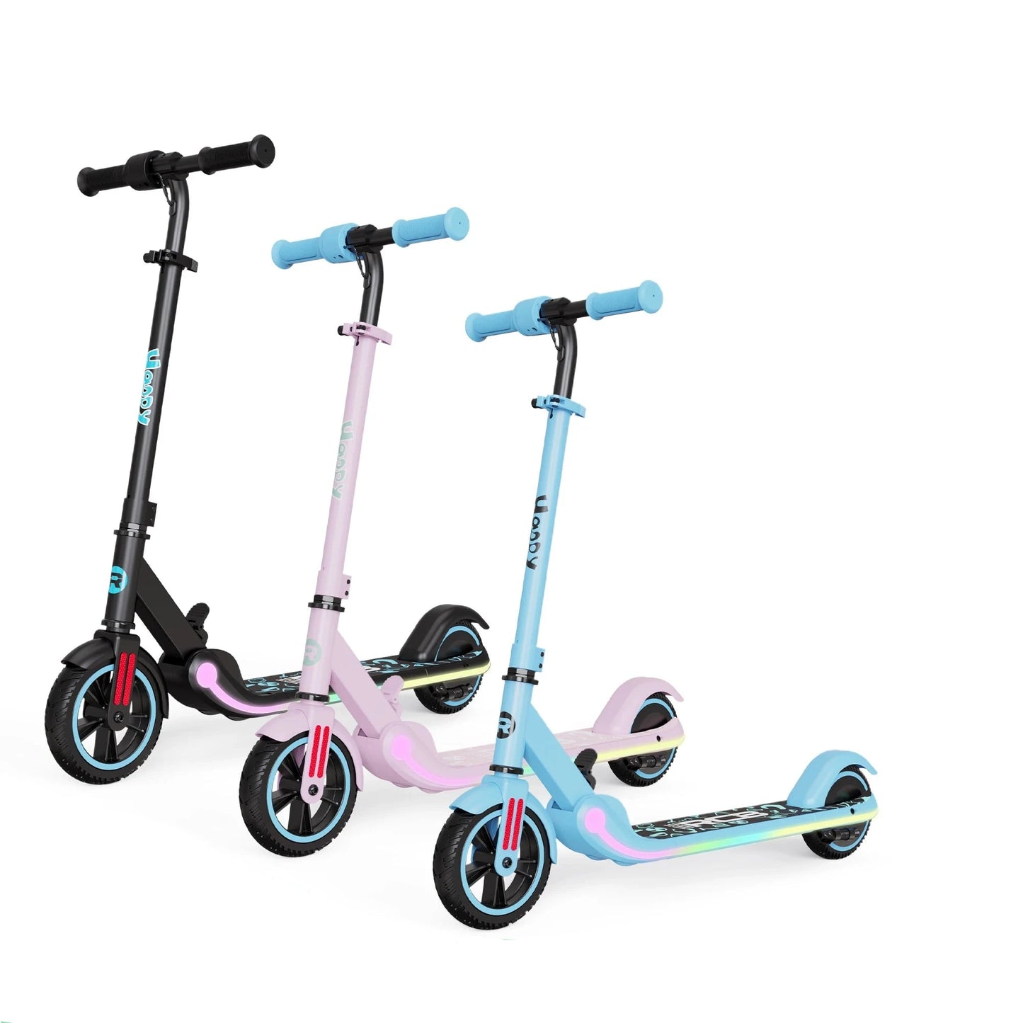 RCB Electric Scooter for Kids, 150W Motor - Max 9.3mph - Bluetooth Speaker - Colorful LED Lights - Foldable - LED Display ACOM Electronics