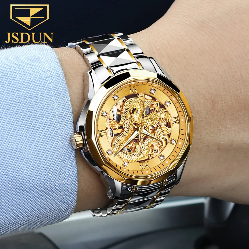 JSDUN New Elegant Fashion Men's Watches Waterproof Tungsten Steel Automatic Mechanical Wrist Watch Men Original Luxury Man Watch ACOM Electronics