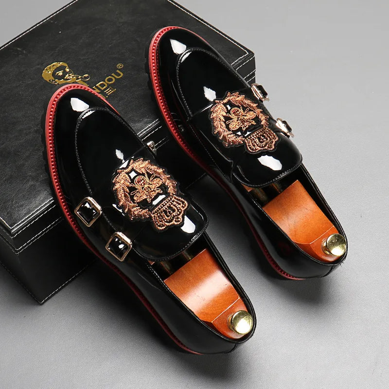 Men's Casual Business Leather Shoes Fashion Embroidery Loafers Men British Style Monk Shoes Mens Slip-on Outdoor Flats ACOM Electronics