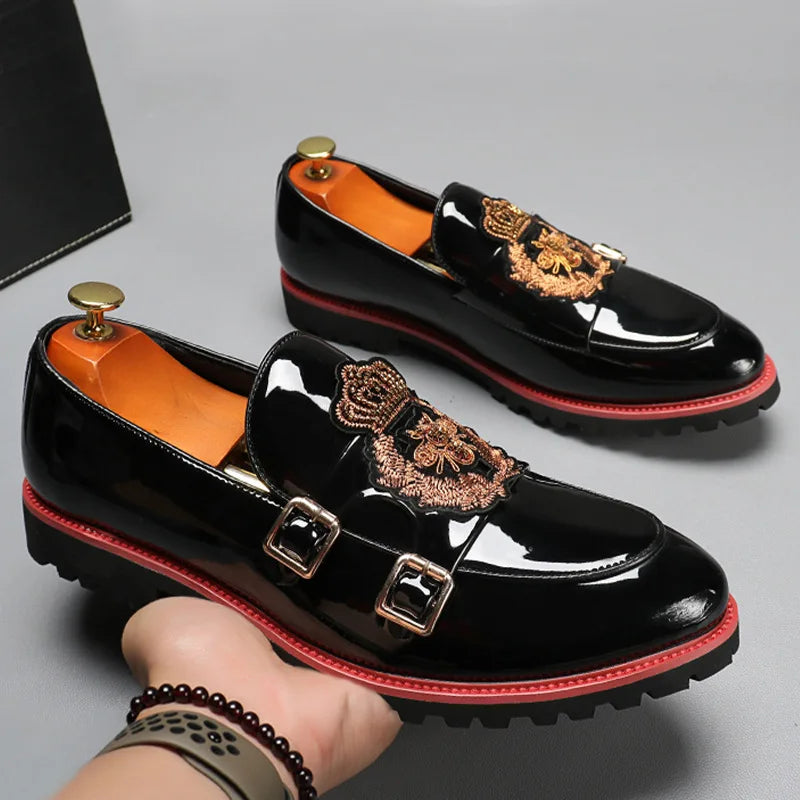 Men's Casual Business Leather Shoes Fashion Embroidery Loafers Men British Style Monk Shoes Mens Slip-on Outdoor Flats ACOM Electronics