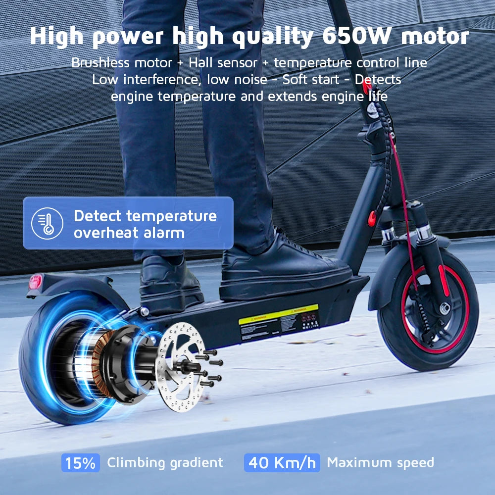 iScooter i10 Electric Scooter 650W Powerful Kick Scooter 15Ah 45km Range 40KM/H 10inch Foldable Electric eScooter with APP ACOM Electronics