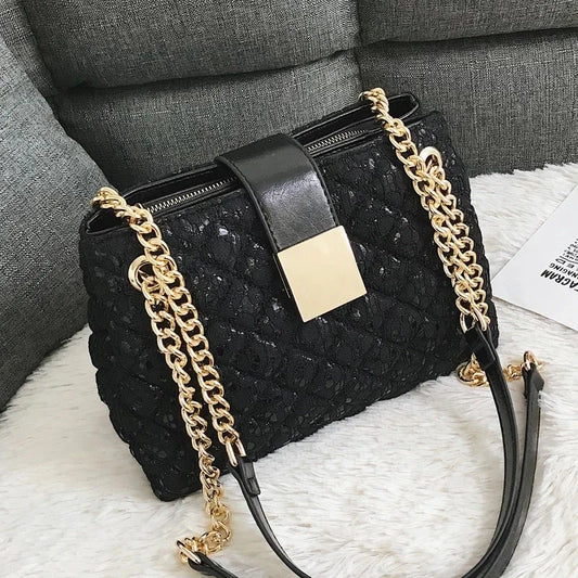 Lace Women's handbag Diamond pattern chain Shoulder bag for Women's Totes  pu leather Ladies crossbody bags bolsa feminina black ACOM Electronics