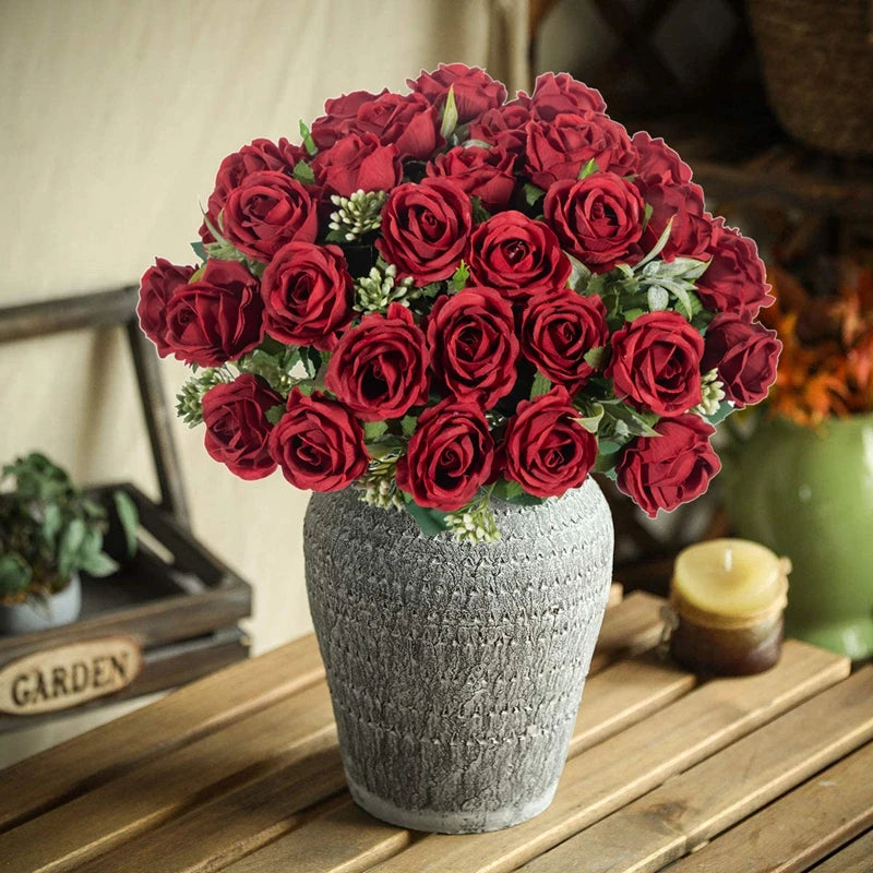 10 Heads Artificial Flowers Scrapbooking Silk Roses Christmas Wedding Party Bouquet Household Products Vases for Home Decoration ACOM Electronics