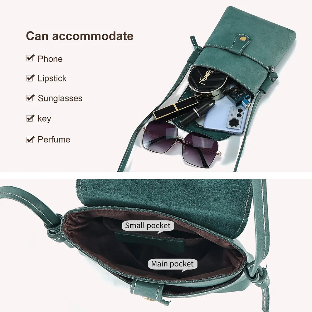 JOGUJOS Genuine Leather Small Crossbody Bag Cell Phone Purse Fashion Ladies Shoulder Messenger Bag for Women Daily Use ACOM Electronics