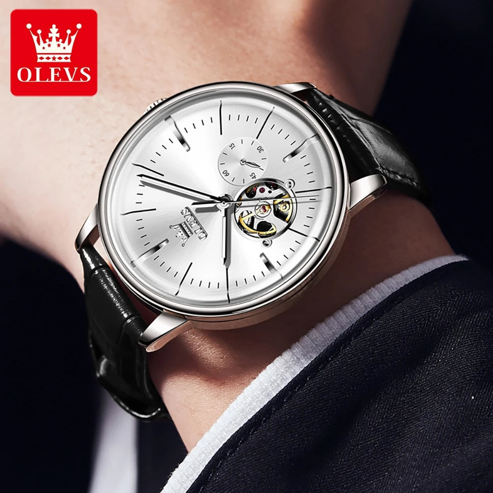 OLEVS Top Original Mechanical Watches for Men Luxury Hollow Out Chronograph Waterproof Man Watch New Automatic Men's Wristwatch ACOM Electronics