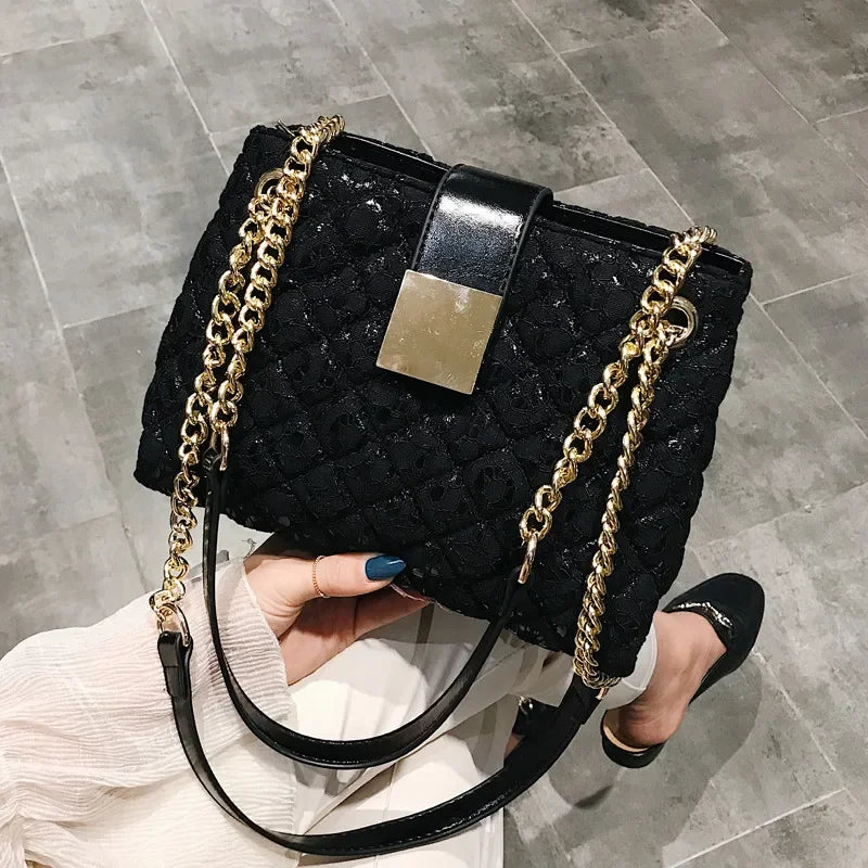 Lace Women's handbag Diamond pattern chain Shoulder bag for Women's Totes  pu leather Ladies crossbody bags bolsa feminina black ACOM Electronics