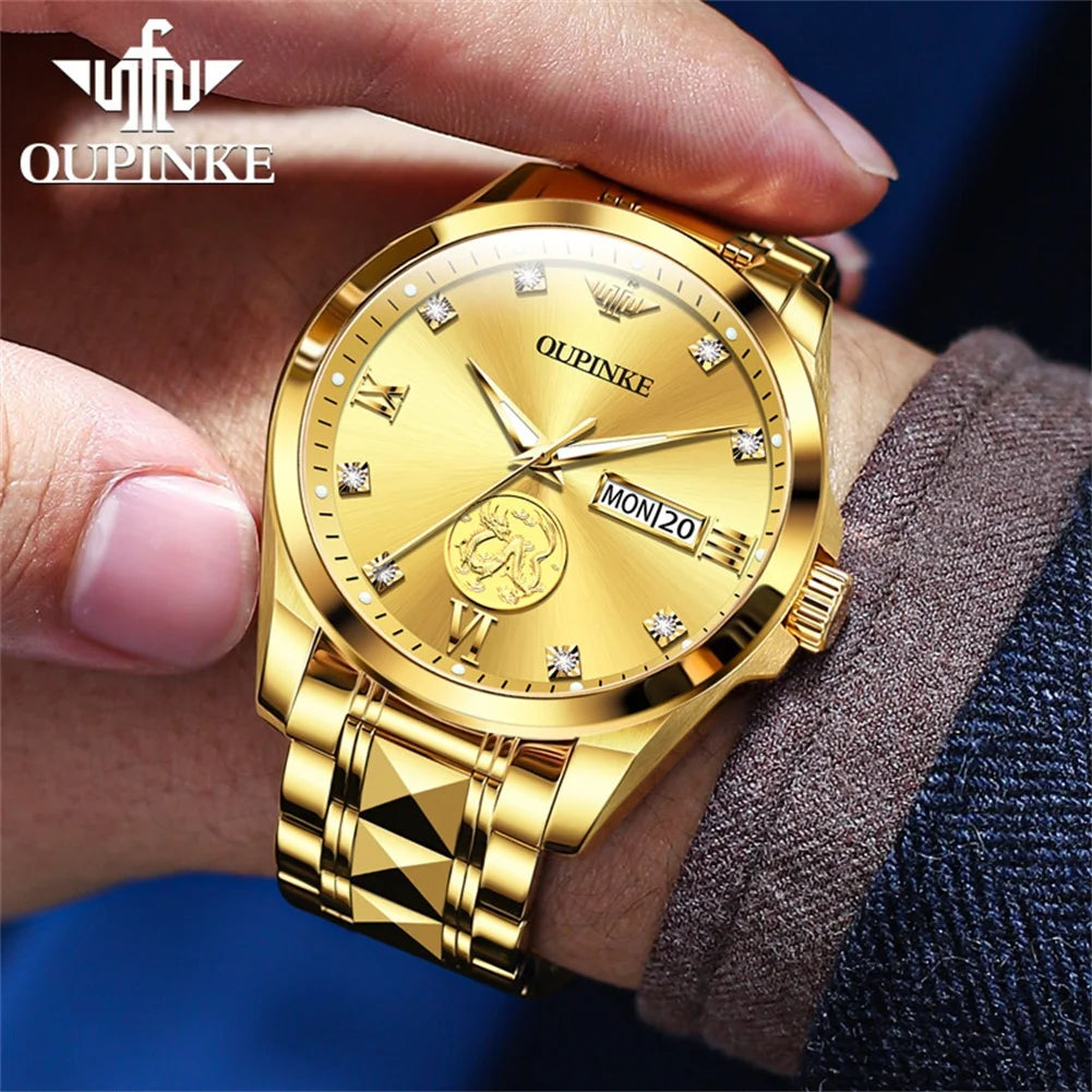 Swiss Certification OUPINKE Automatic Watch for Men Real Gold Real Diamond Sapphire Mirror Tungsten Steel Top Brand Wristwatch ACOM Electronics