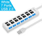 High Speed 4/7 Ports USB HUB 2.0 Adapter Expander Multi USB Splitter Multiple Extender with LED Lamp Switch for PC Laptop ACOM Electronics