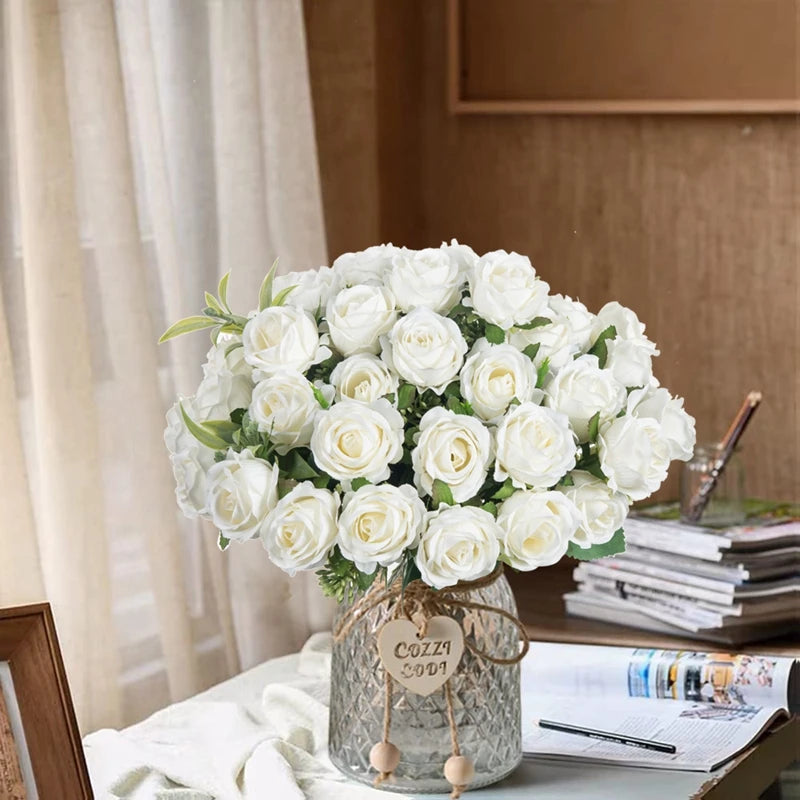 10 Heads Artificial Flowers Scrapbooking Silk Roses Christmas Wedding Party Bouquet Household Products Vases for Home Decoration ACOM Electronics