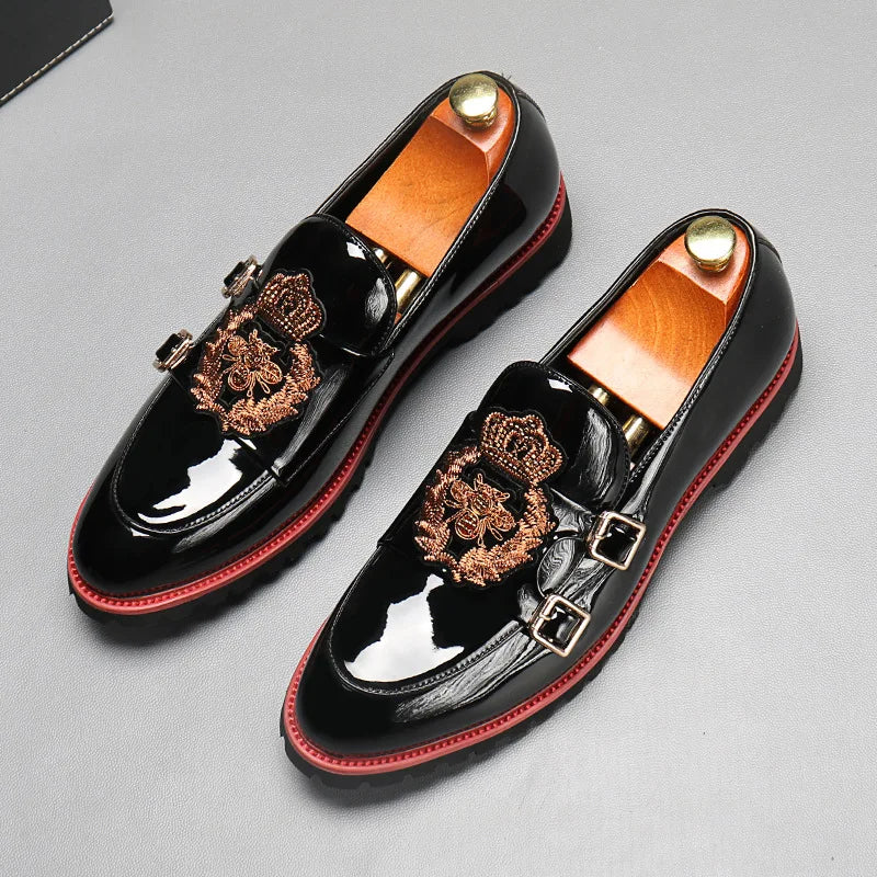 Men's Casual Business Leather Shoes Fashion Embroidery Loafers Men British Style Monk Shoes Mens Slip-on Outdoor Flats ACOM Electronics