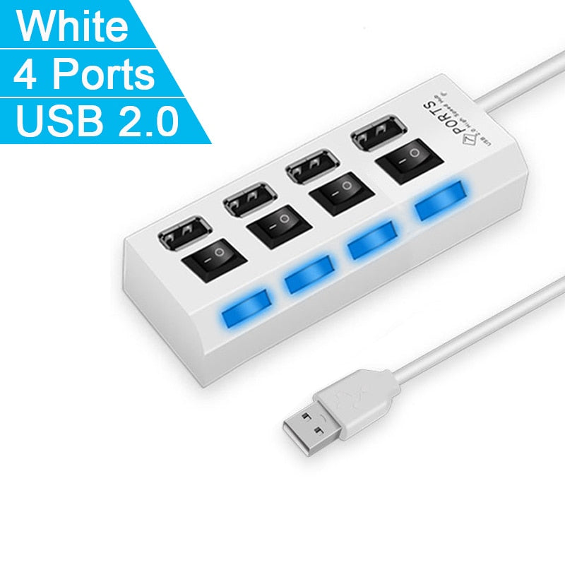 High Speed 4/7 Ports USB HUB 2.0 Adapter Expander Multi USB Splitter Multiple Extender with LED Lamp Switch for PC Laptop ACOM Electronics