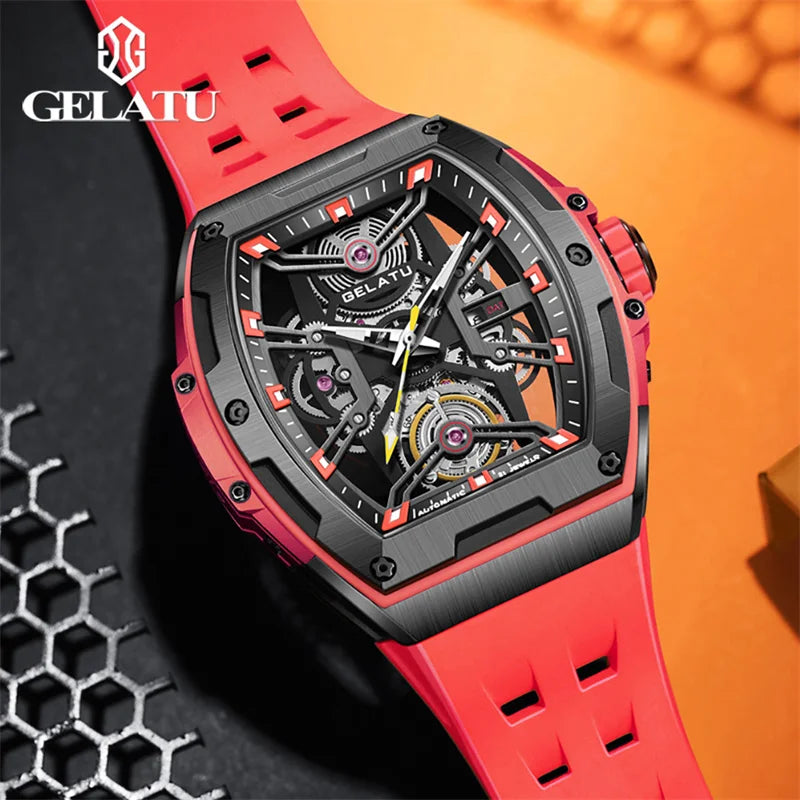 GELATU Men's Watch Tonneau Case Sapphire Glass Waterproof Automatic Mechanical Watch For Sporty Elegant Men Reloj Hombre ACOM Electronics