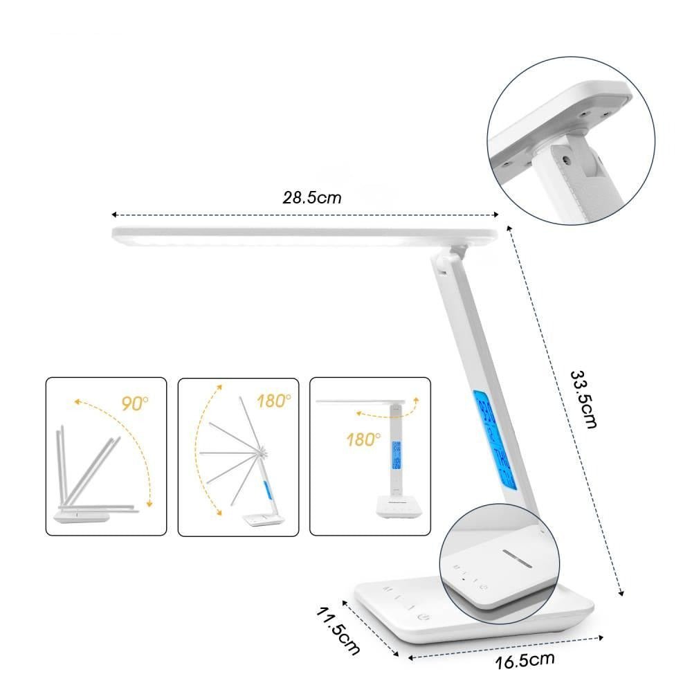 LAOPAO 10W QI Wireless Charging LED Desk Lamp With Calendar Temperature Alarm Clock Eye Protect Study Business Light Table Lamp - ACOM Electronics