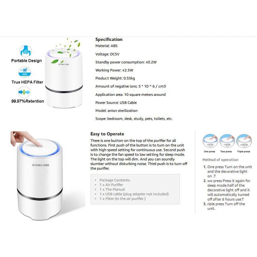 Purificateur D'air Électrique Silencieux - USB - ACOM Electronics