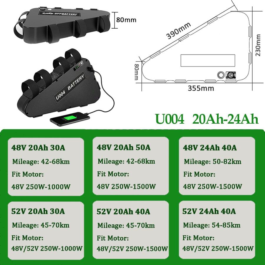 LG Tesla EBike Battery 21700 18650 Triangle Bateria Pack 36V 48V 52V 20Ah 24Ah 28.8Ah  for 750W 500W 1000W 2000W Motor - ACOM Electronics