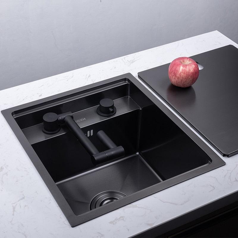 Evier De Cuisine Caché Noir Mono-Cuvette Petite Taille 304 Acier inoxydable - ACOM Electronics