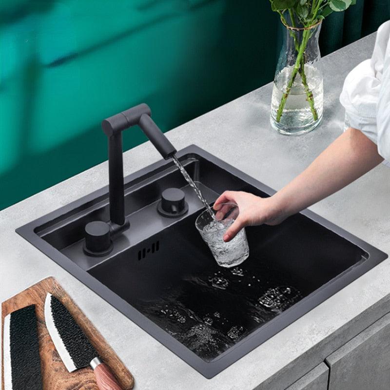 Evier De Cuisine Caché Noir Mono-Cuvette Petite Taille 304 Acier inoxydable - ACOM Electronics